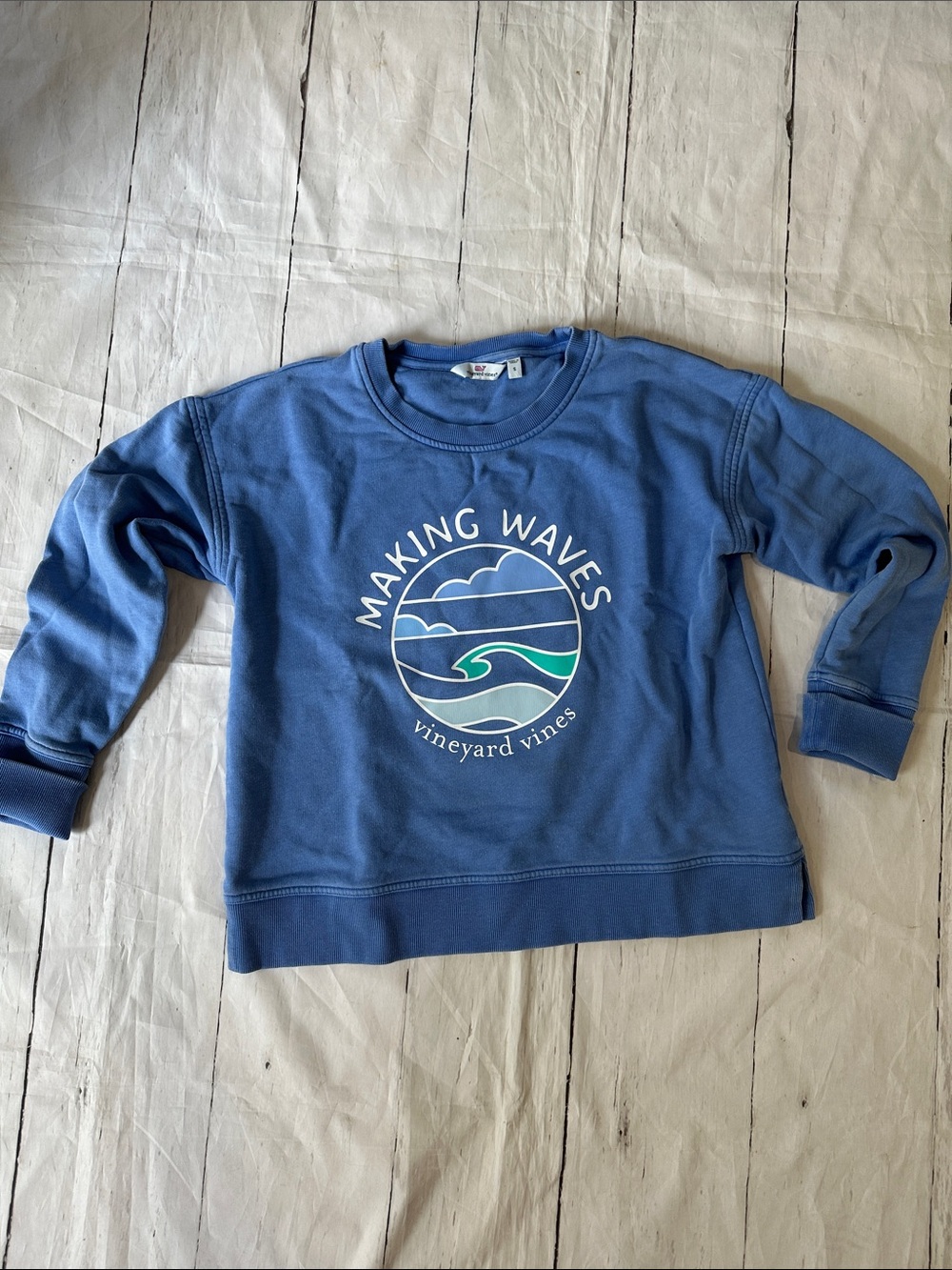 Vineyard Vines Blue 'Making Waves' Crewneck summer Sweatshirt small faded dye